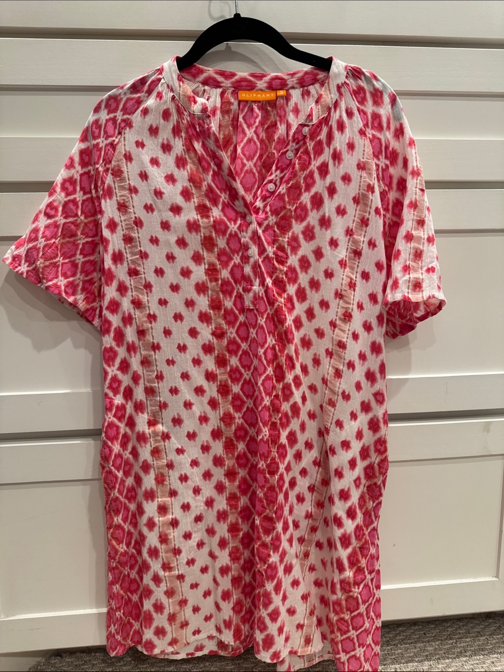 Oliphant Pink & White Printed Short-Sleeve Tunic Top